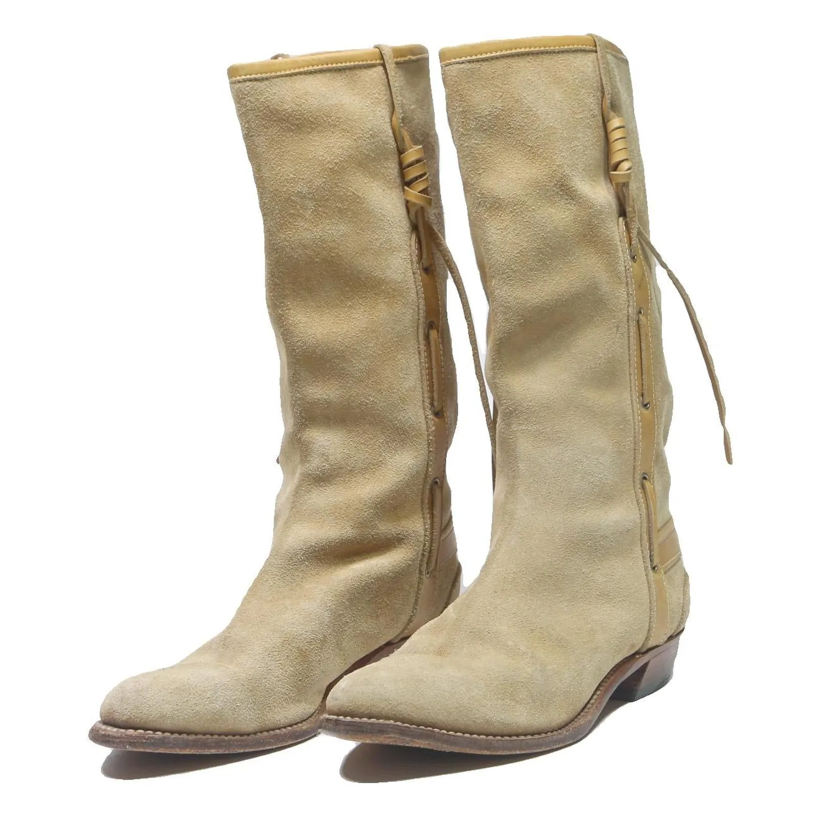 British Chelsea Boots Womens Beige Leather Western Cowboy Boots UK 7 Suede Mid Calf Dress Footwear