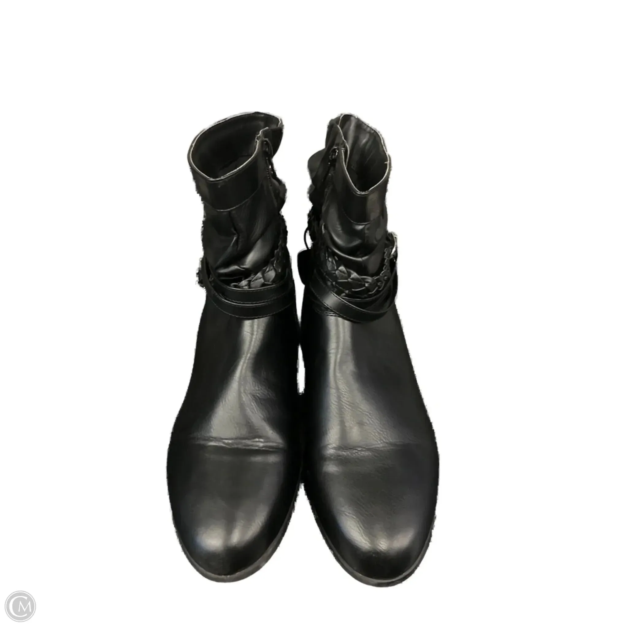 Boots Ankle Flats By Comfortview In Black, Size: 11 Leather And Ribbed-knit Ankle Boots