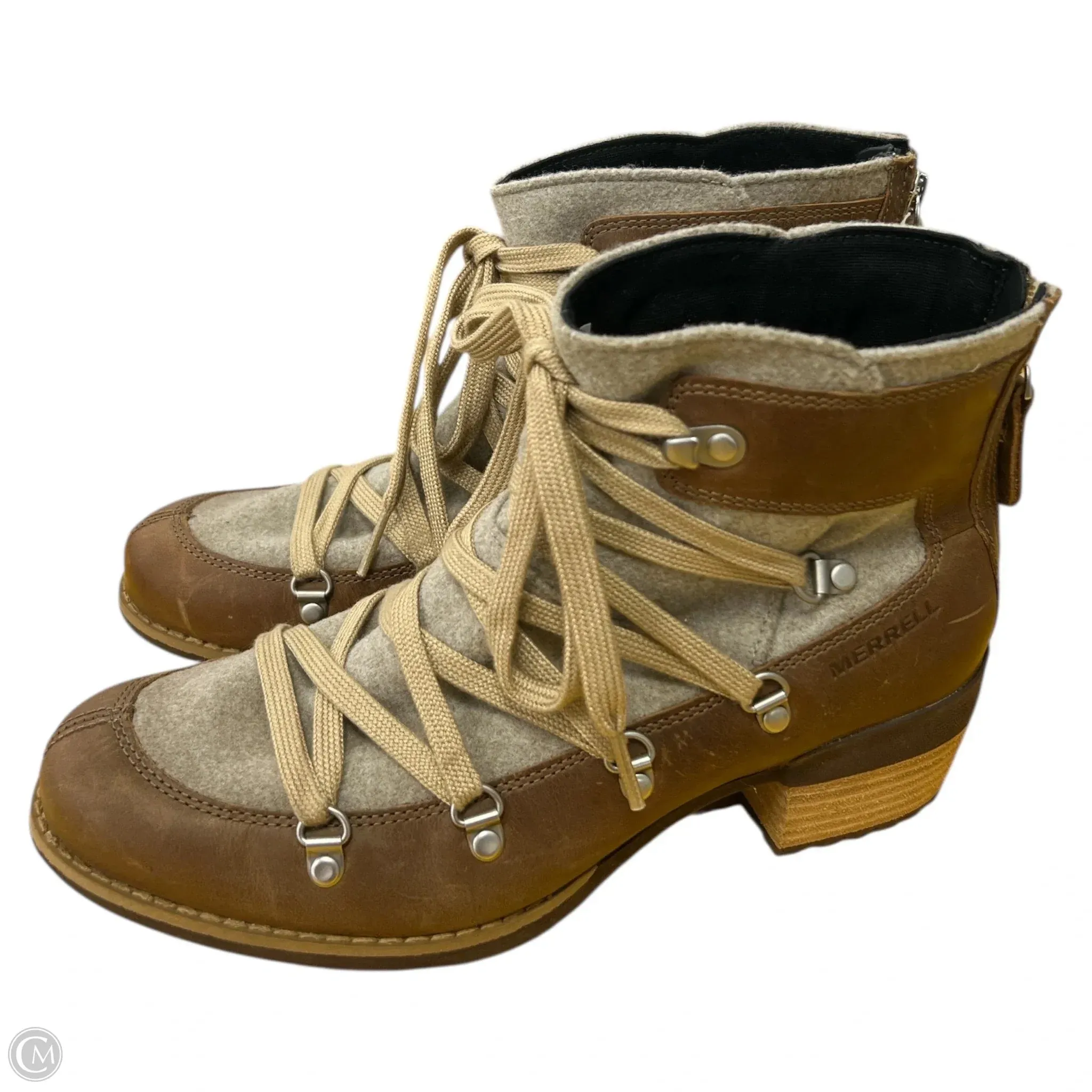 Tribal Ankle Boots Boots Ankle Flats By Merrell In Tan, Size: 8