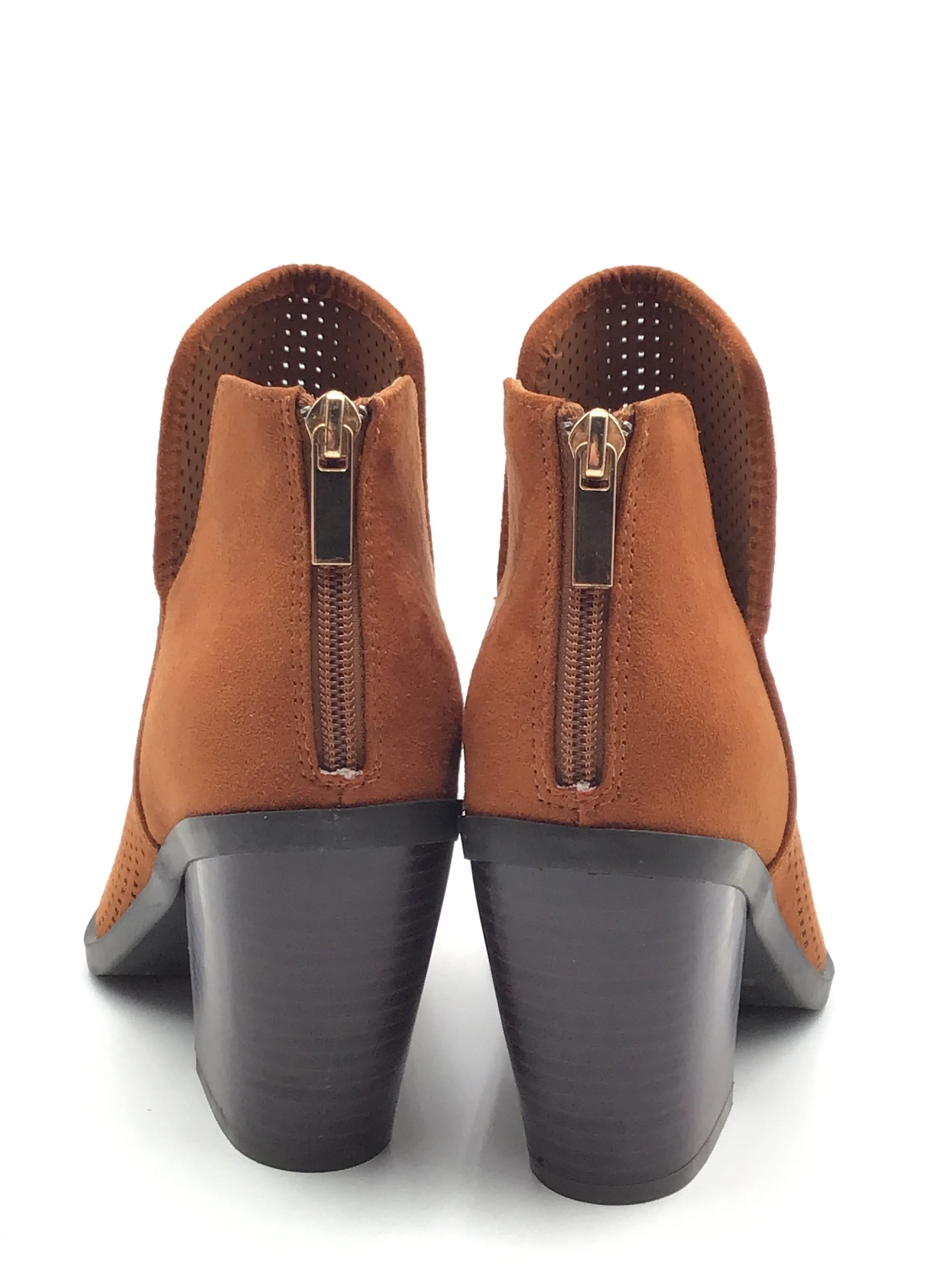 Boots Ankle Heels By Bamboo In Brown, Size: 7 Heel Lace Up Ankle Boots