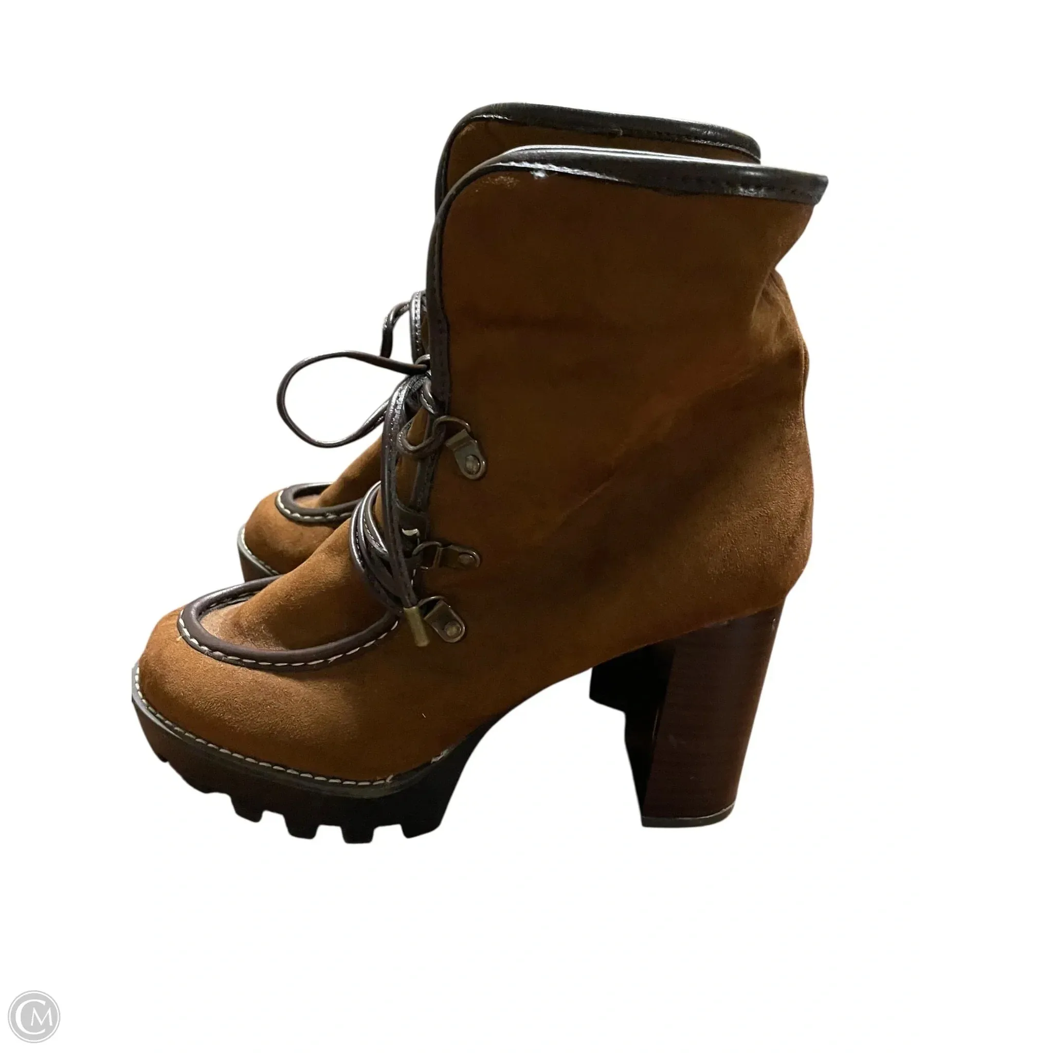 Boots Ankle Heels By Bamboo In Brown, Size: 8.5 Real Leather Flat Ankle Boots