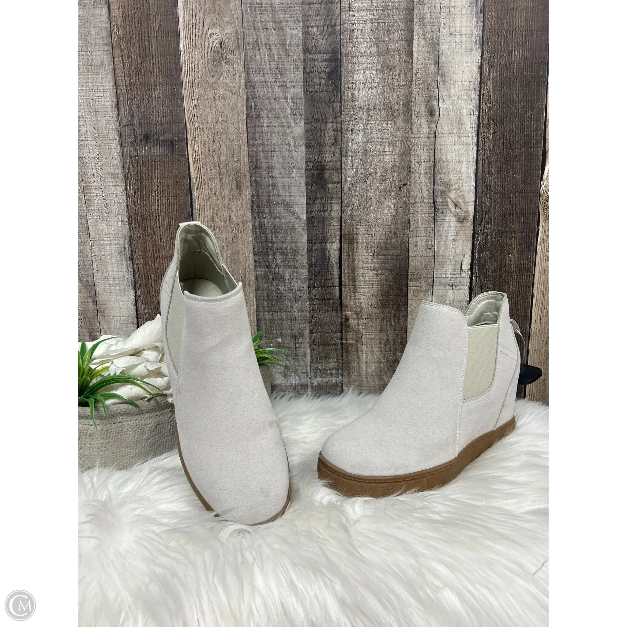 Waterproof Suede Ankle Boots Boots Ankle Heels By Cme In Tan, Size: 9