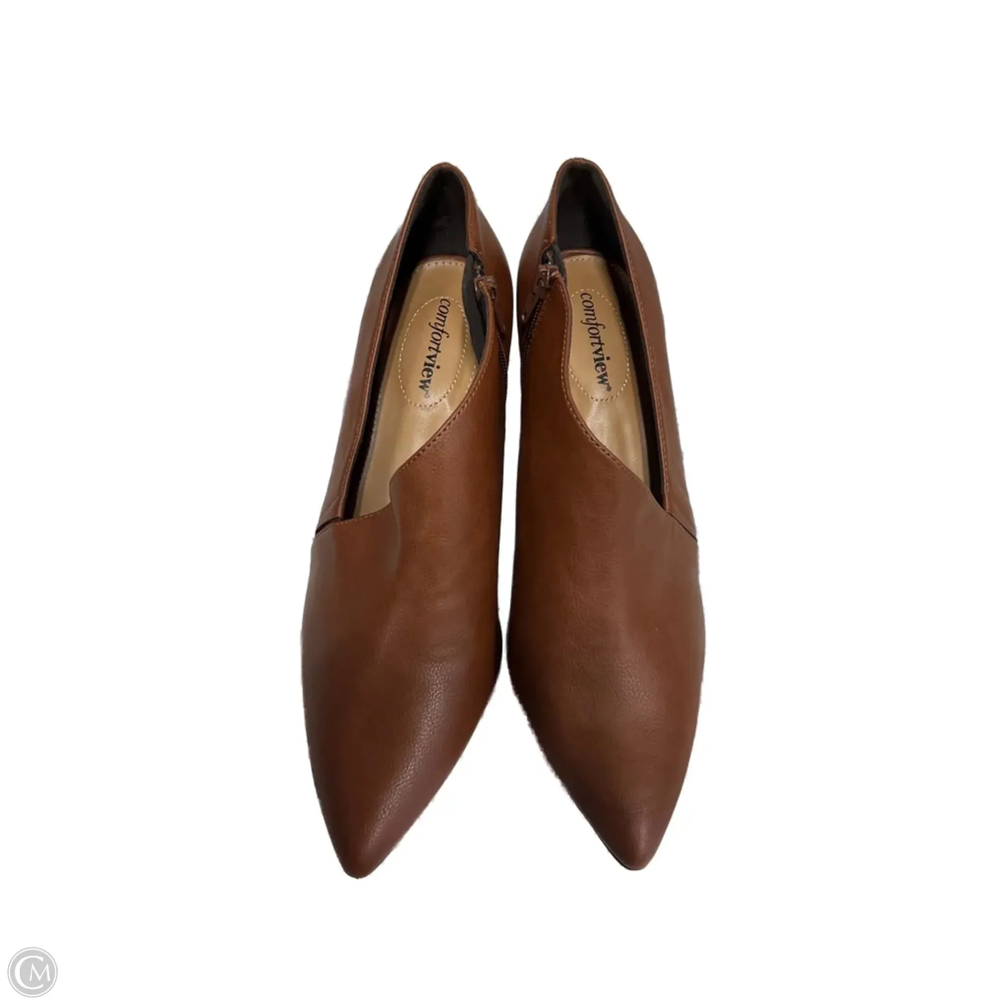 Pointed Block Heel Ankle Boots Boots Ankle Heels By Comfortview In Brown, Size: 11