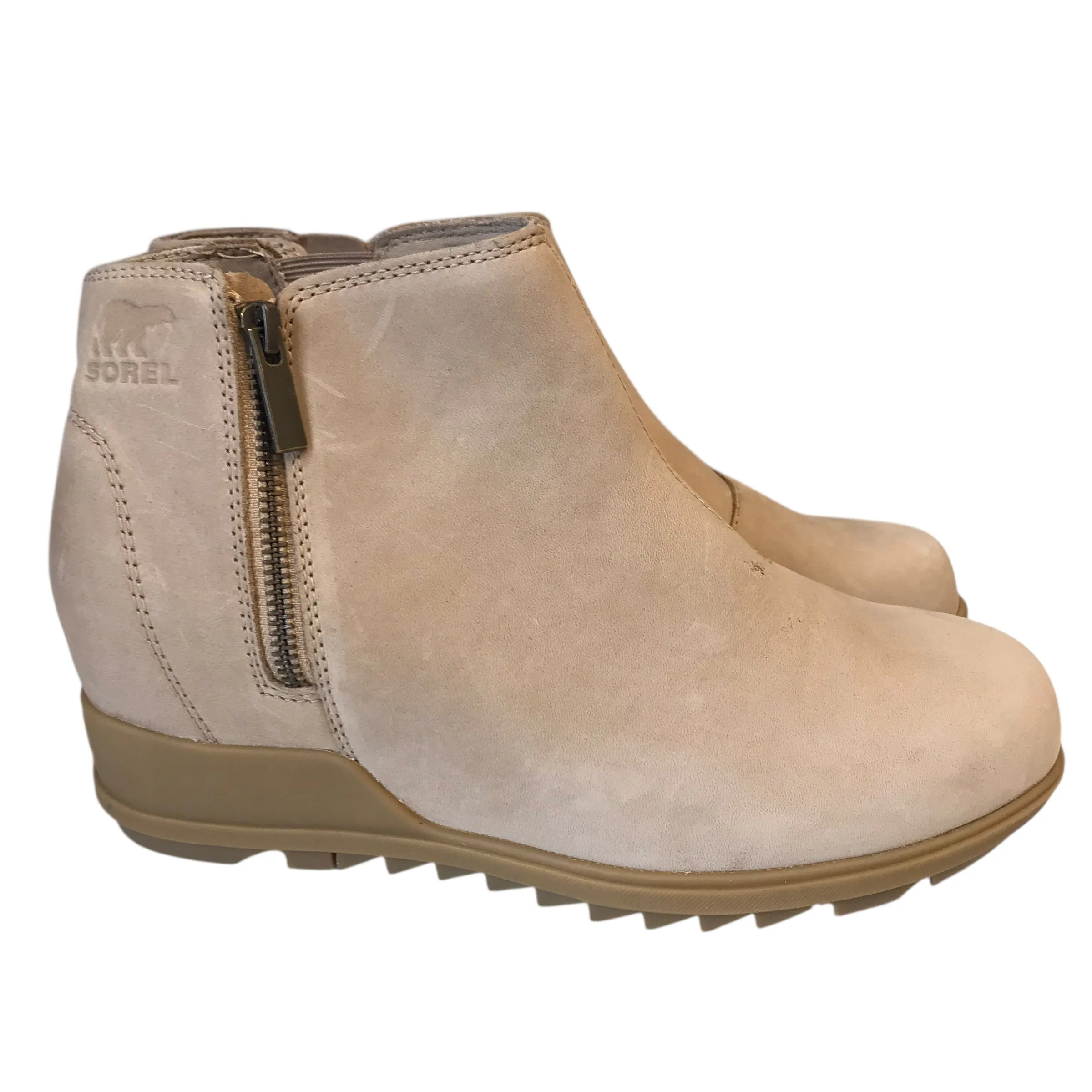 BOOTS ANKLE HEELS by SOREL in TAN, Size:10 Leather Slouch Ankle Boots