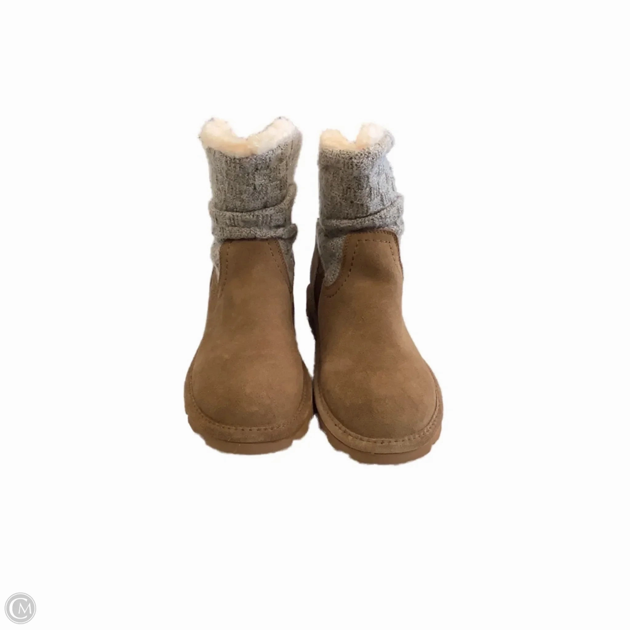 Suede Peep Toe Ankle Boots Boots Ankle Flats By Bearpaw In Brown, Size: 11