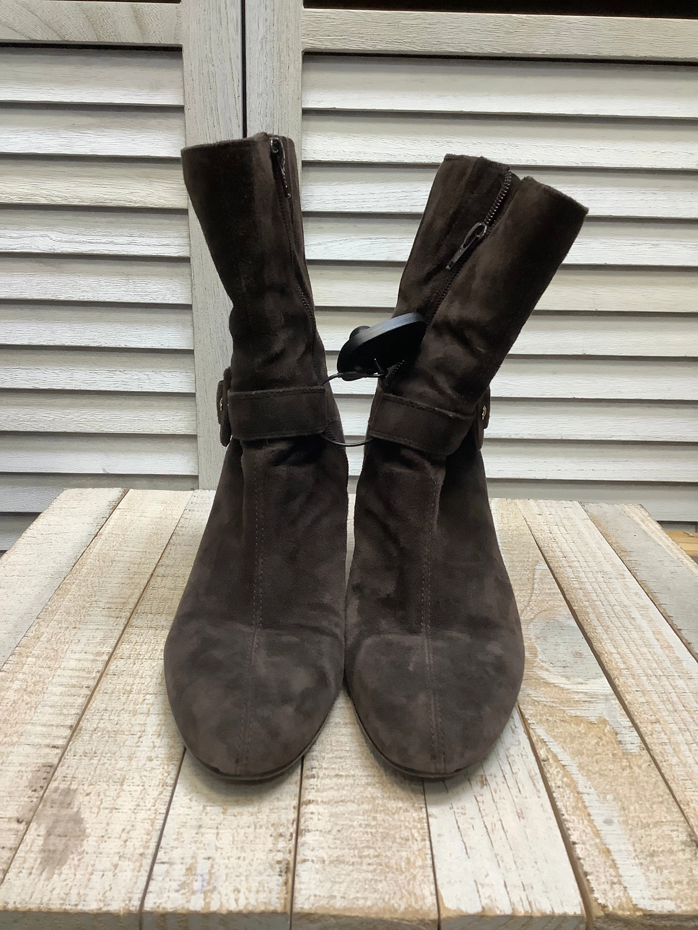 Tan Leather Ankle Boots Boots Ankle Heels By Bandolino In Brown, Size: 8