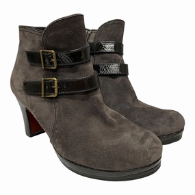 Boots Ankle Heels By Cmc In Grey, Size:7.5 Ankle Boots With Leopard Print