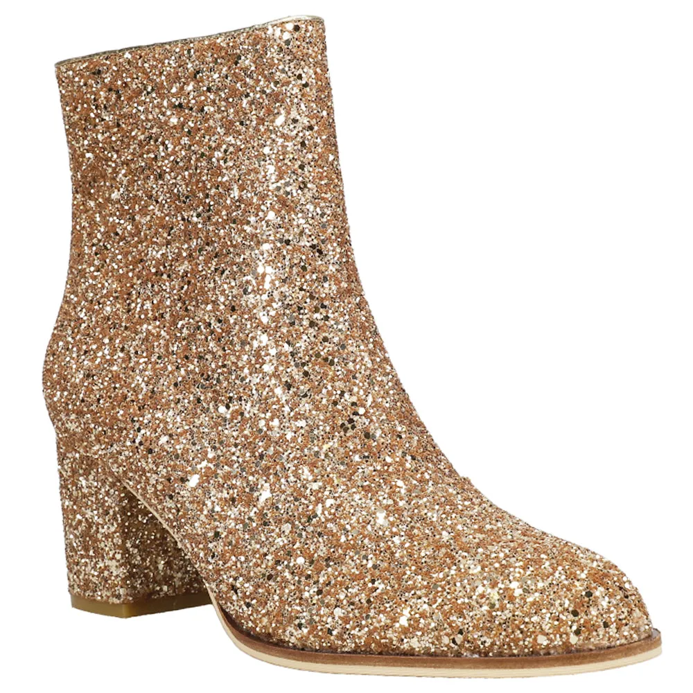 Razzle Dazzle Glitter Round Toe Zippered Booties Rain Boots With Heels