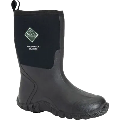 Wide Toe Work Boots Muck Men's Edgewater Classic Mid Black Rubber Boots ECM-000-BLK