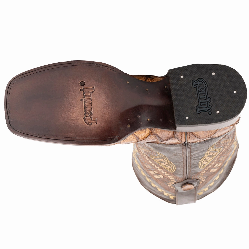 Cowtown Boots El Paso Bronco Pirarucu Print Embroidered Square Toe Cowboy Boots