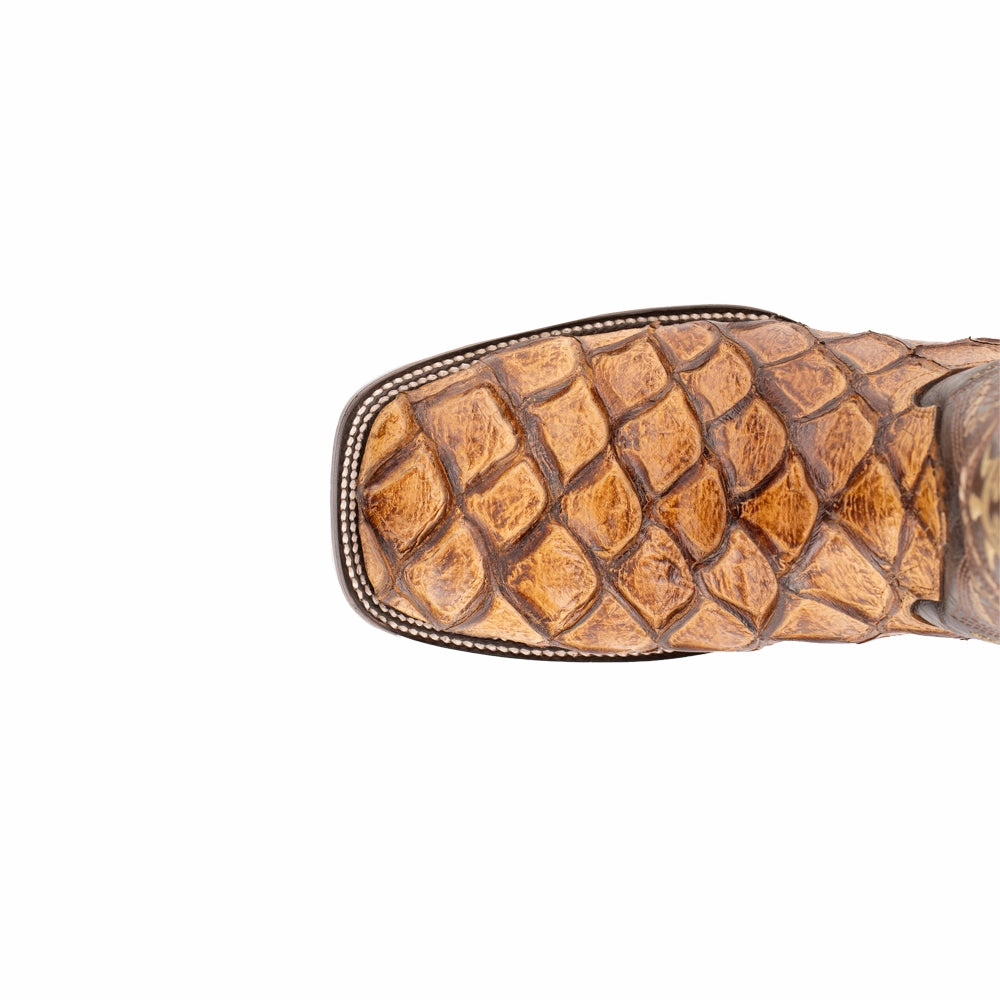 Bronco Pirarucu Print Embroidered Square Toe Cowboy Boots Inner Soles For Boots