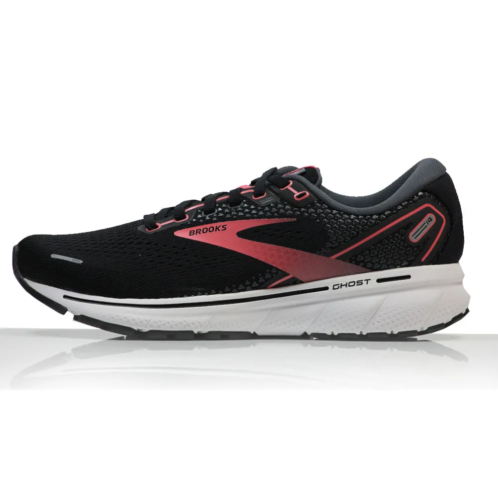 70s Running Shoes Brooks Ghost 14 Women's Wide Fit Running Shoe - Black/Coral/White