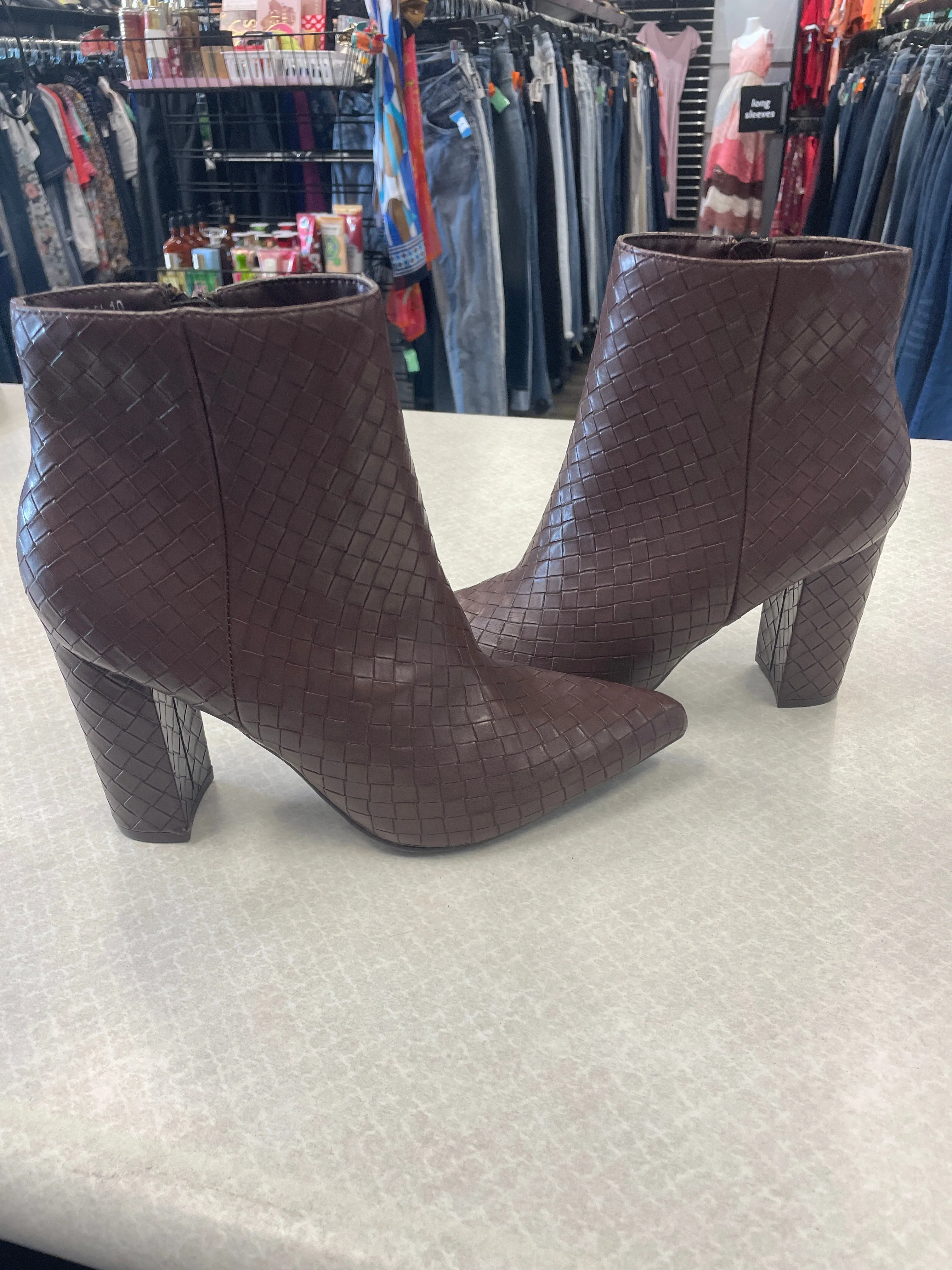 Leopard Lace Up Ankle Boots Brown Boots Ankle Heels Bamboo, Size 10