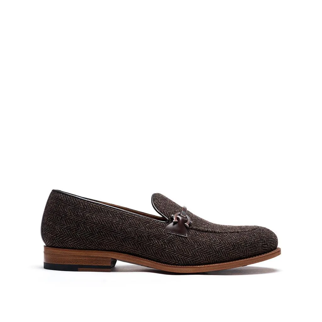 Loafers Office Shoes Brown Herringbone Tweed Horsebit Loafer