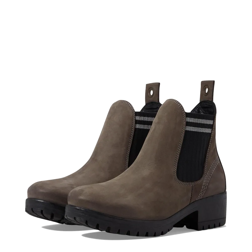 Bueno Women's Florida Leather Pull On Heeled Chelsea Boot in Grey Nubuck/Grey Knit Boots Best For Snow