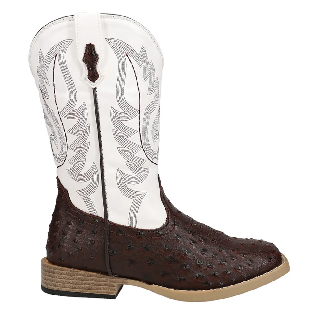 Bumps Faux Ostrich Square Toe Cowboy Boots (Big Kid) System Boots