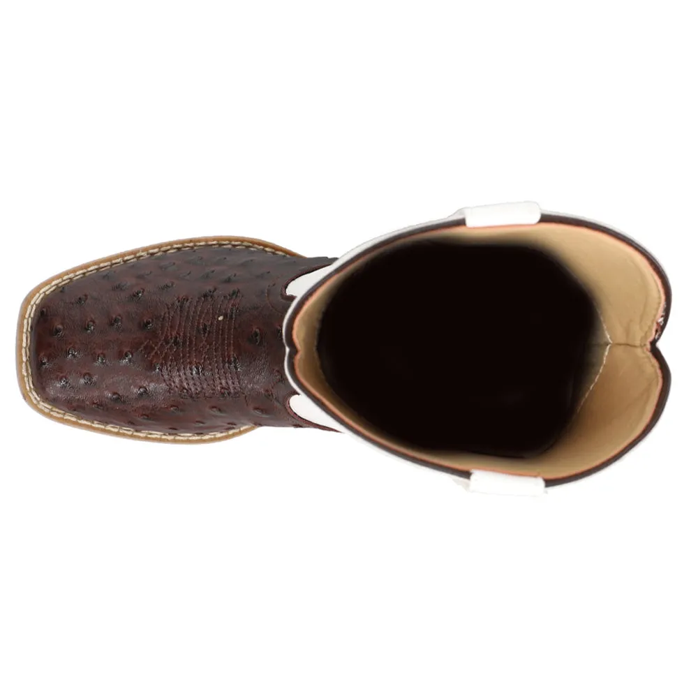 Bumps Faux Ostrich Square Toe Cowboy Boots (Big Kid) Narrow Calf Leather Boots