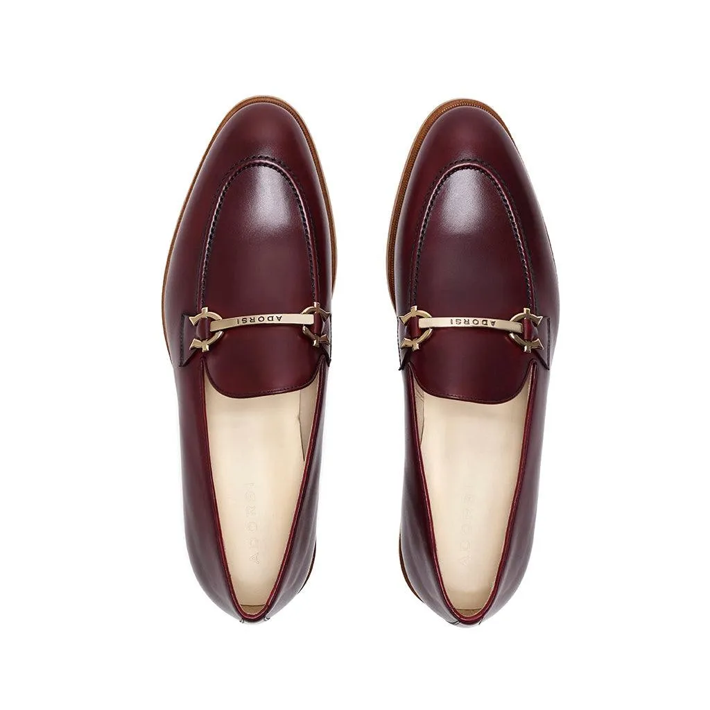 Casual Leather Loafers Burgundy Calf Horsebit Loafer