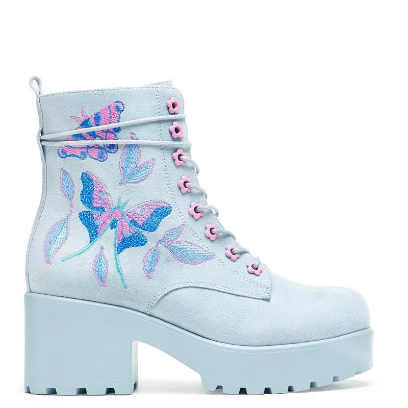 Boots For Wide Ankles Butterfly Dune Suede Platform Military Boots - Blue