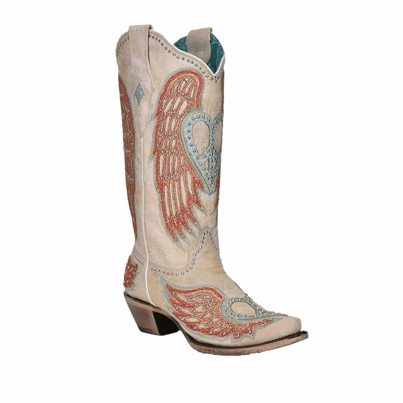 Twisted X Cowgirl Boots Corral Ladies Studded Bone Heart & Wings Overlay Western Boots A4236