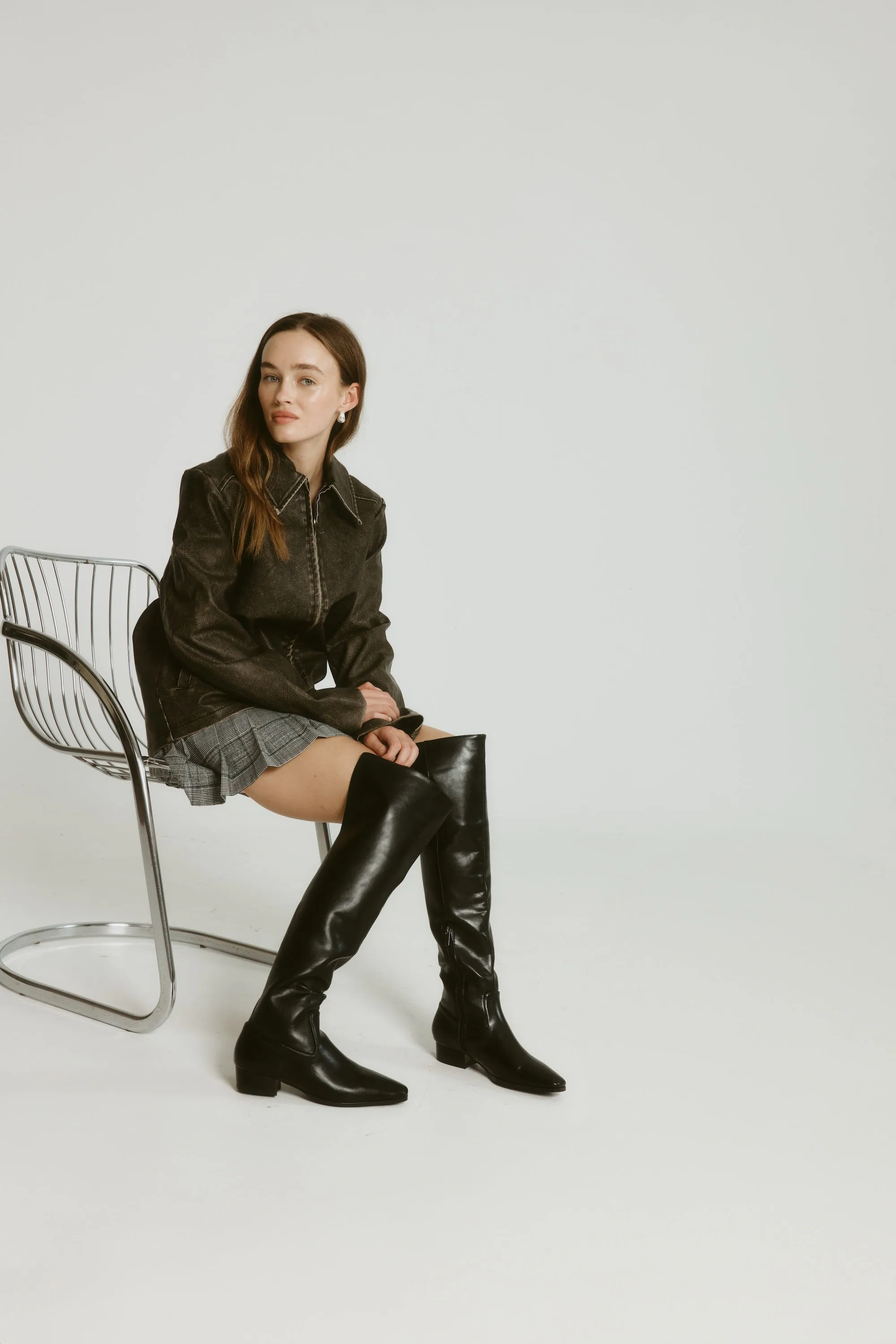 Hobnailed Boots Camden Thigh High Boots - Black