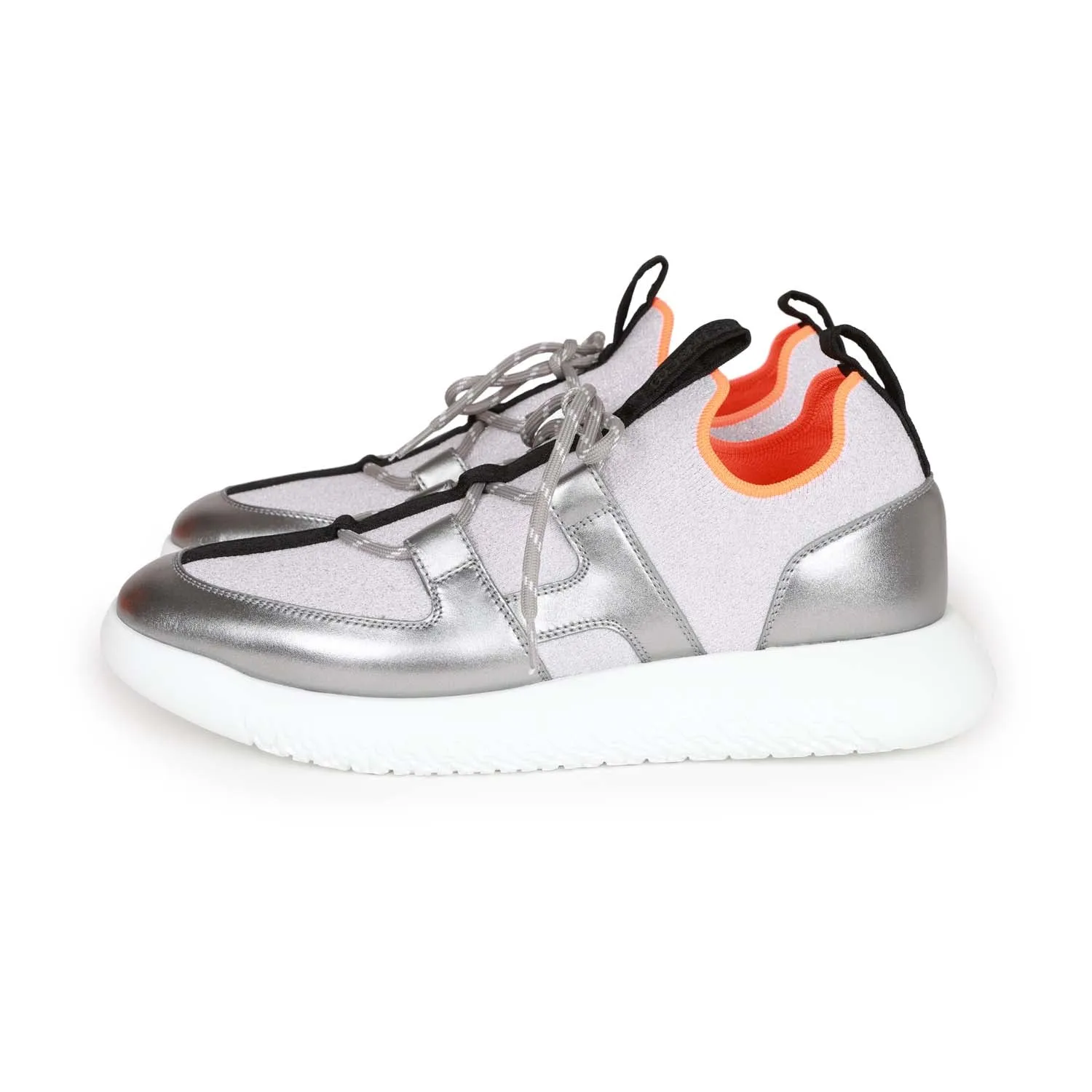 Tennis Shoe Nike Hermes Duel Sneakers Silver, Black, and Orange Calfskin and Rubber 40