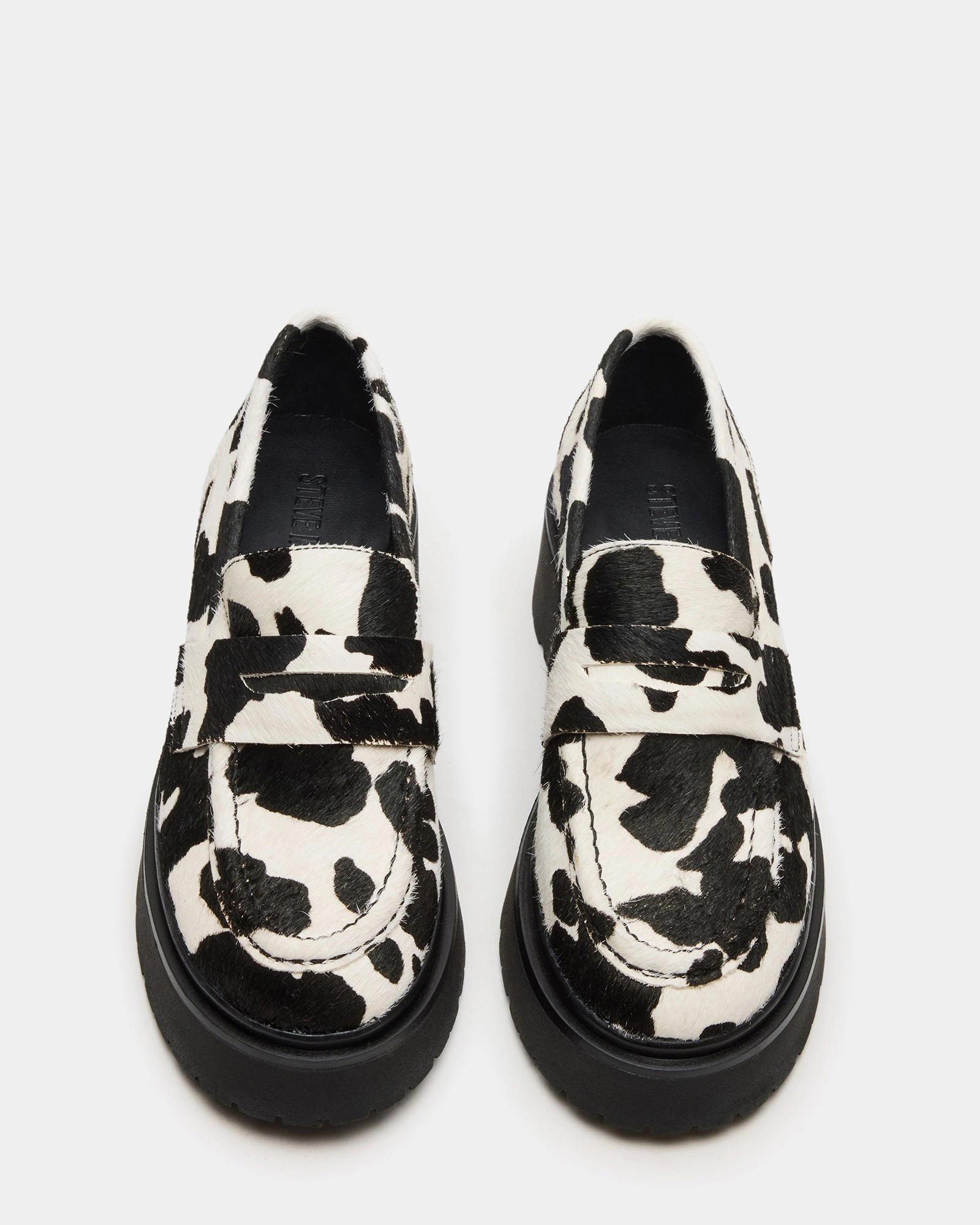 LAYKEN BLACK COW PRINT Rubber Sole Loafers