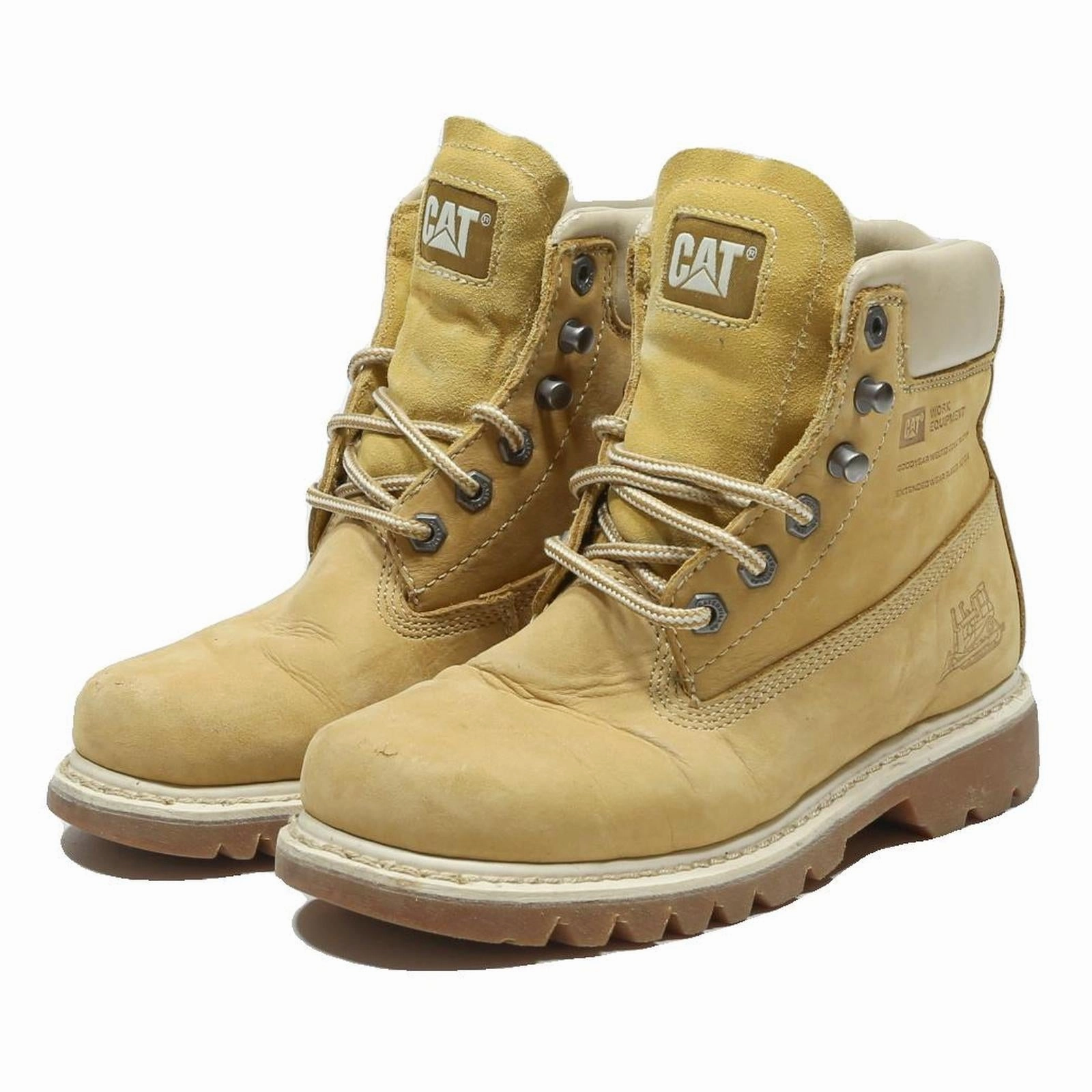 CAT Womens Ankle Lace-Up Boots Beige Leather UK 5 Workwear Durable Comfortable Owens Boots