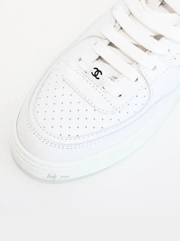 CC Logo Calfskin Low Top Sneakers White Chanel Sneakers For Walking