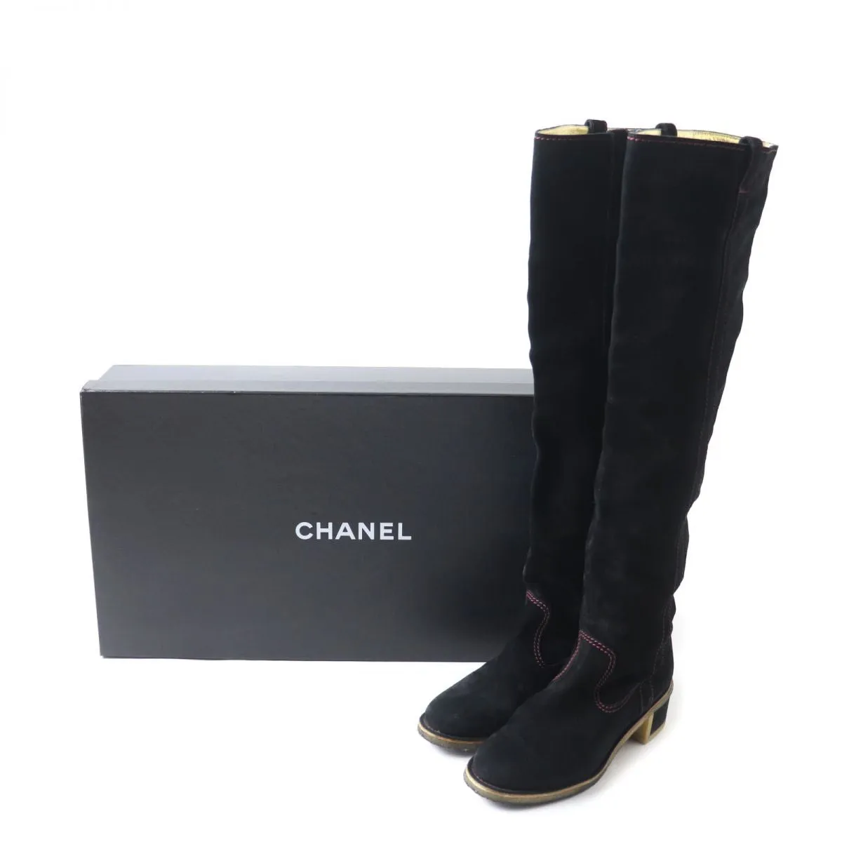 Chanel Suede Leather Long Boots, Black, Size 36 Long Cowgirl Boots