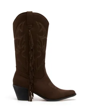 Chaos Western Boot Chocolate Microsuede Square Toed Boots