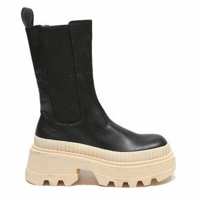 Dr Steel Toe Boots CHARLES & KEITH Platform Womens Chelsea Boots Black & Cream Leather UK 3 Chunky