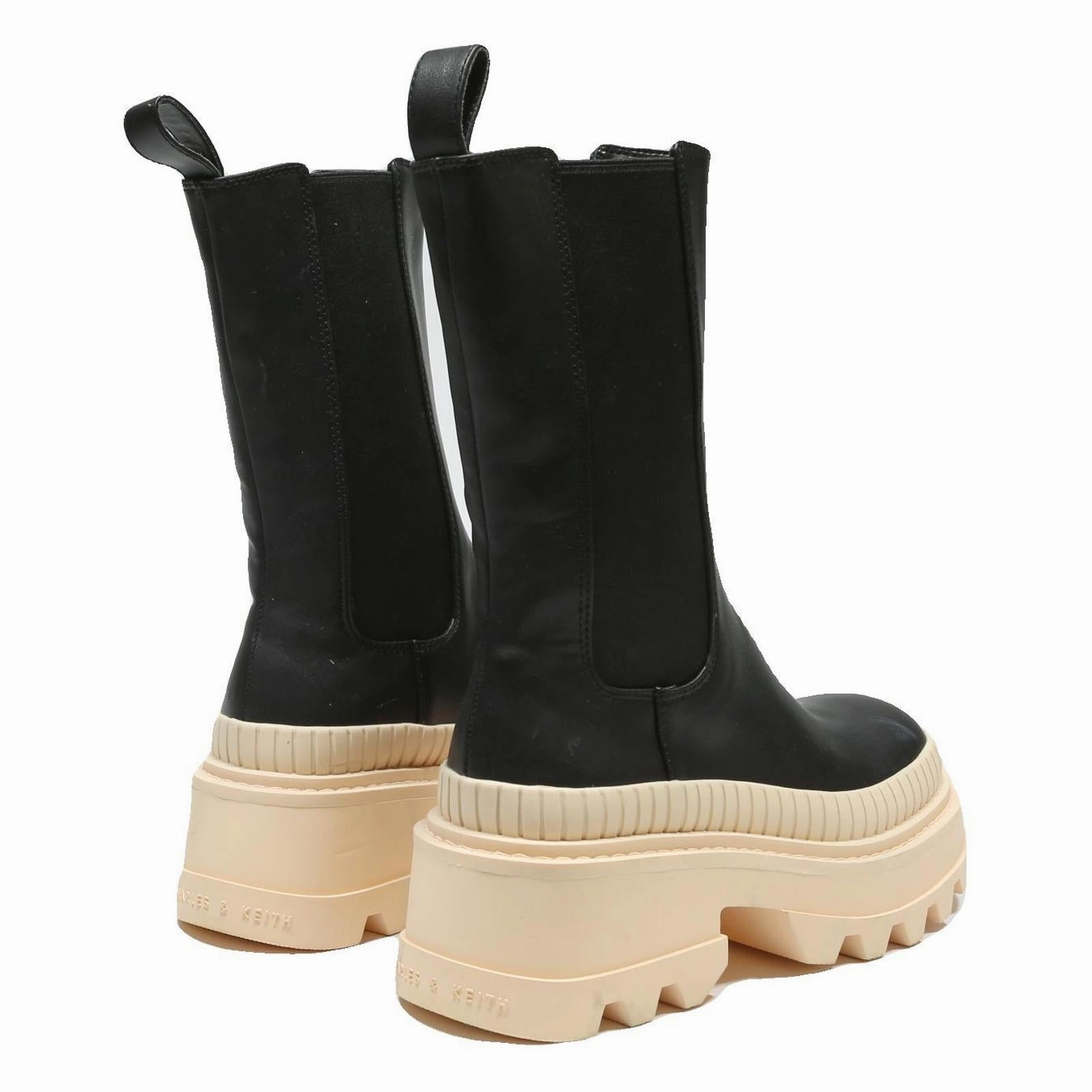 CHARLES & KEITH Womens Black Leather Chunky Platform Chelsea Boots UK 3 Stylish Western Boots El Paso Tx