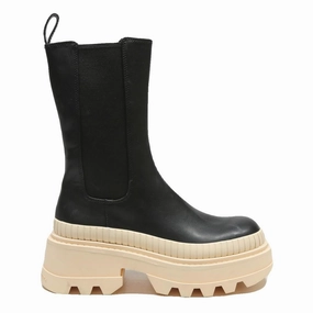 Rain Boots Girls CHARLES & KEITH Womens Black Leather Chunky Platform Chelsea Boots UK 3 Stylish