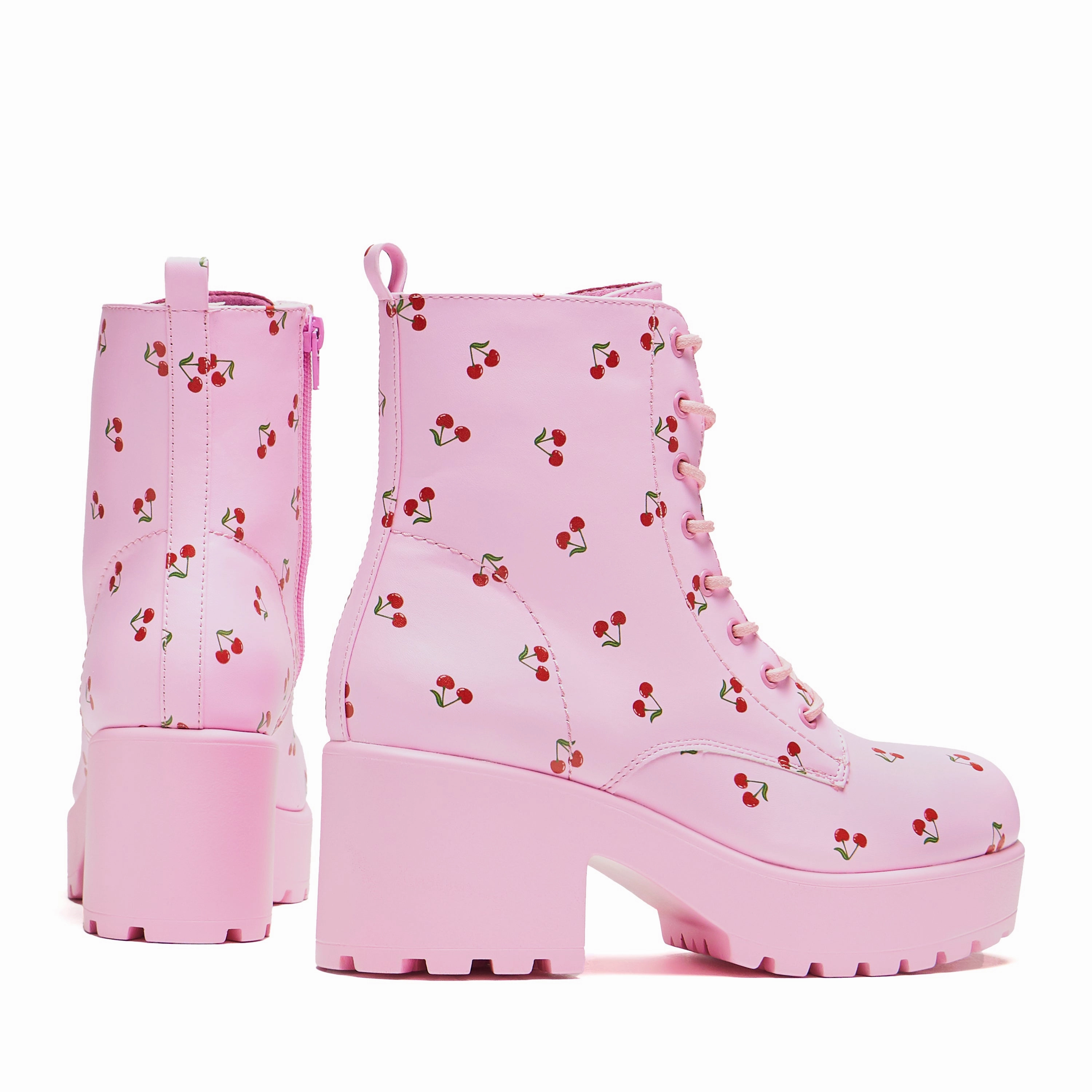 Cherry Passion Platform Boots - Baby Pink Leather Ankle Boots Size 7