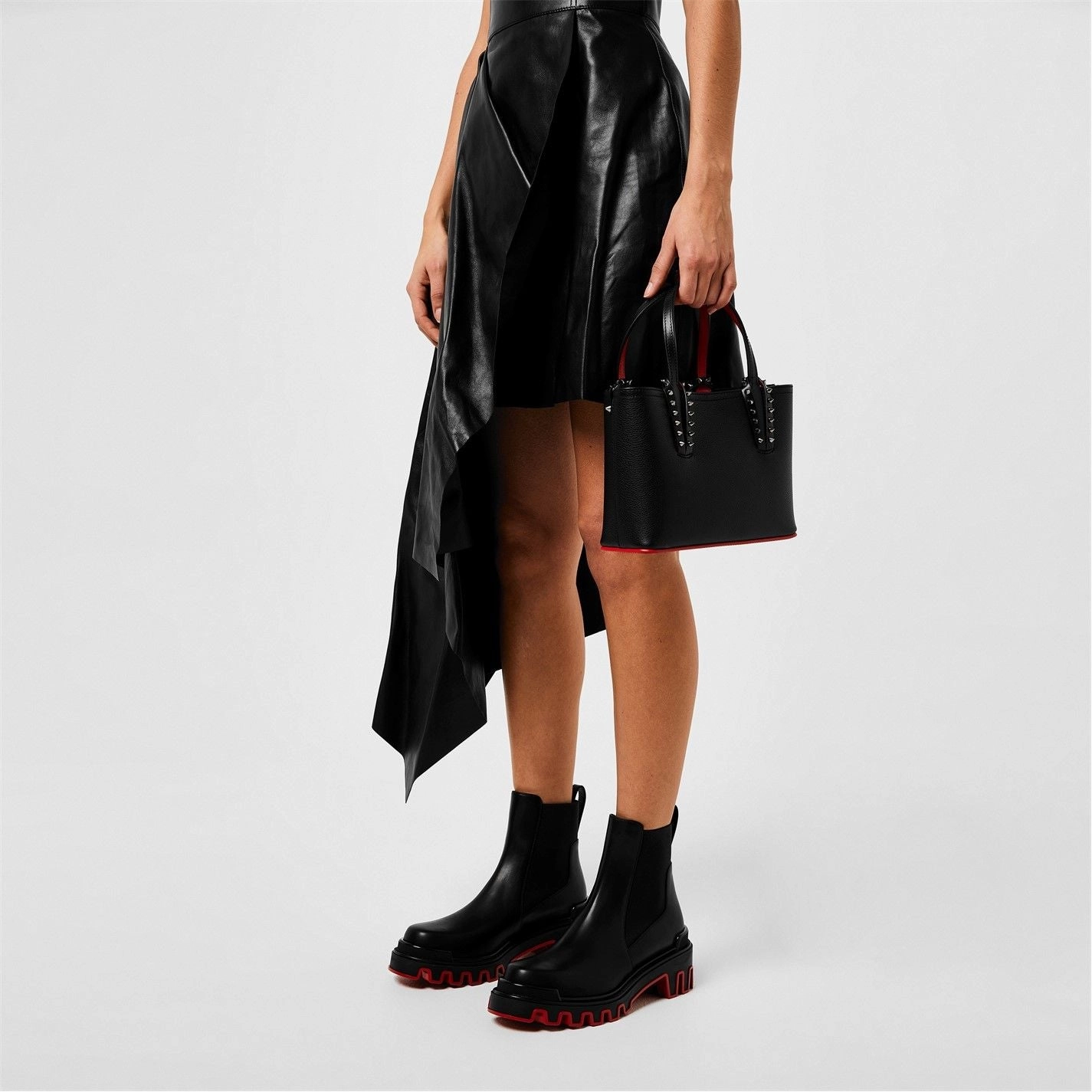 Christian Louboutin  Women'S Marchacroche Dune Leather Ankle Boots Black Ruby Studded Boots Wizard101