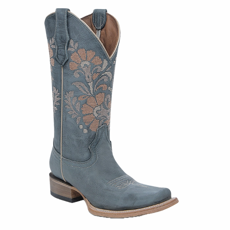 Circle G By Corral Ladies Blue Flowers Embroidery Blue Western Boots L6254 Inflatable Boots