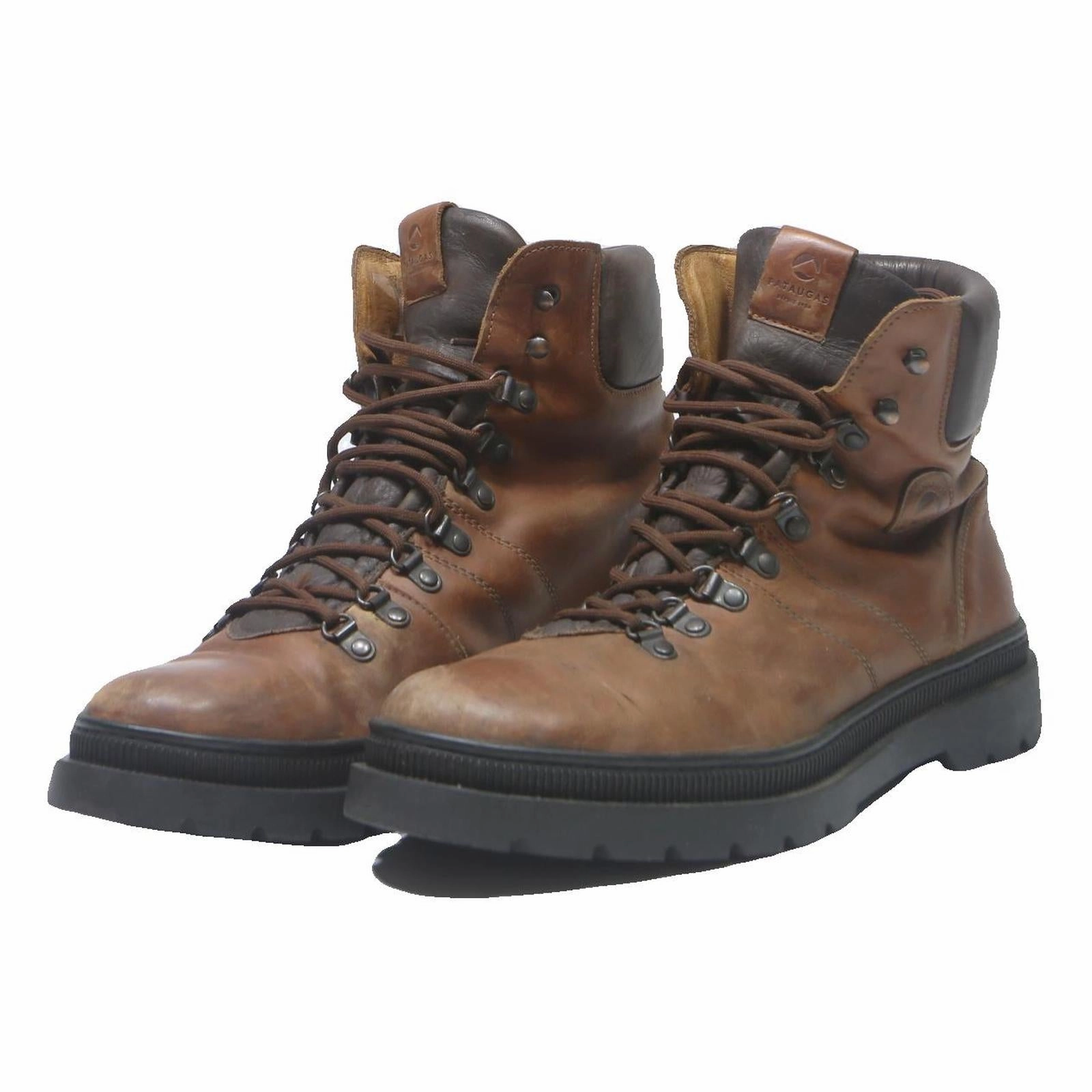 PATAUGAS Mens Brown Leather Lace-Up Boots UK 11 Comfort Durable Outdoor Style Faux Leather Brogue Chelsea