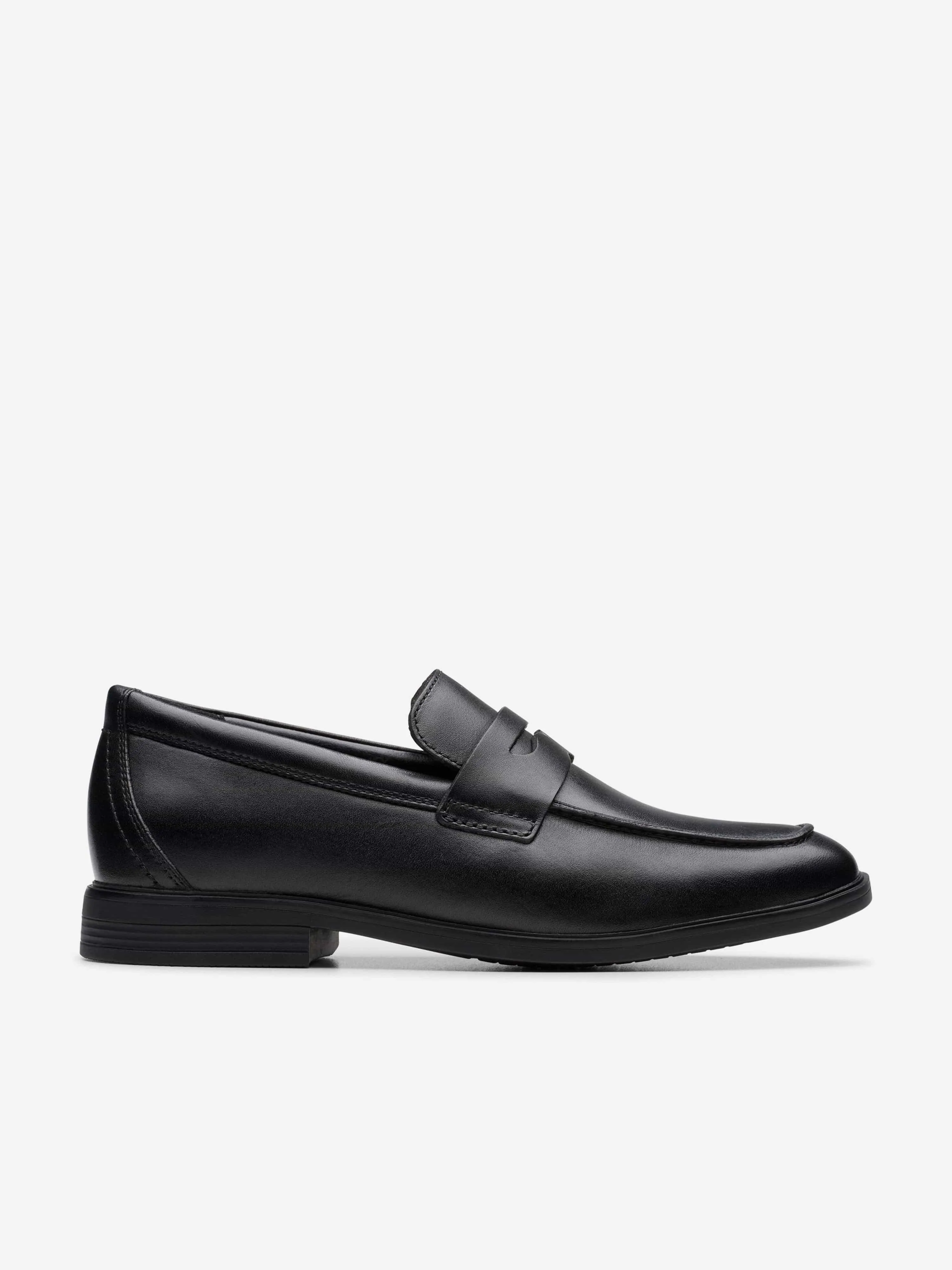 Clarks Boys Leather Jonwin Craft Shoes in Black Union Loafers Bagels