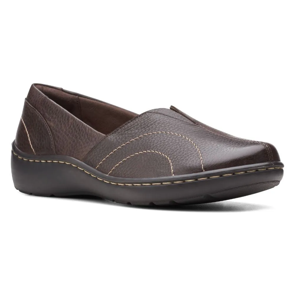 Slip On Shoes Arch Support Clarks Cora Meadow Dark Brown Leather Shoe (Women's)