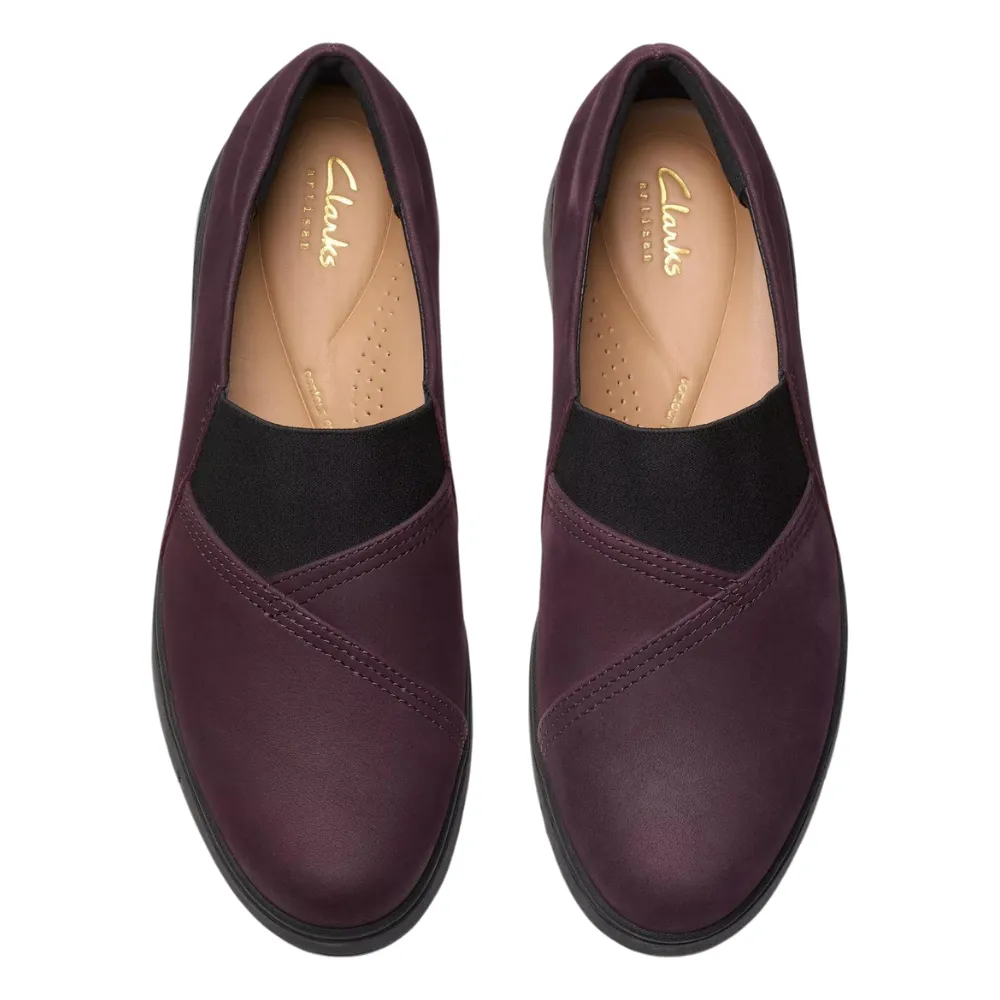 Boat Slip On Shoes Clarks Loriini West Plum Nubuck Slip-On (Women's)