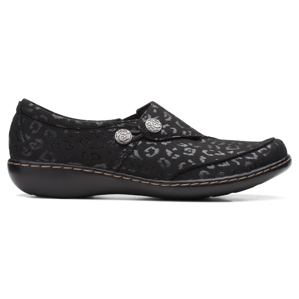 Clarks Ashland Lane Q Black/Leopard Shoe (Women's) Wino Slip On