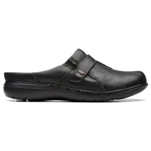 Perforated Slip Ons Clarks Un Loop Ease Black Leather Clog (Women's)