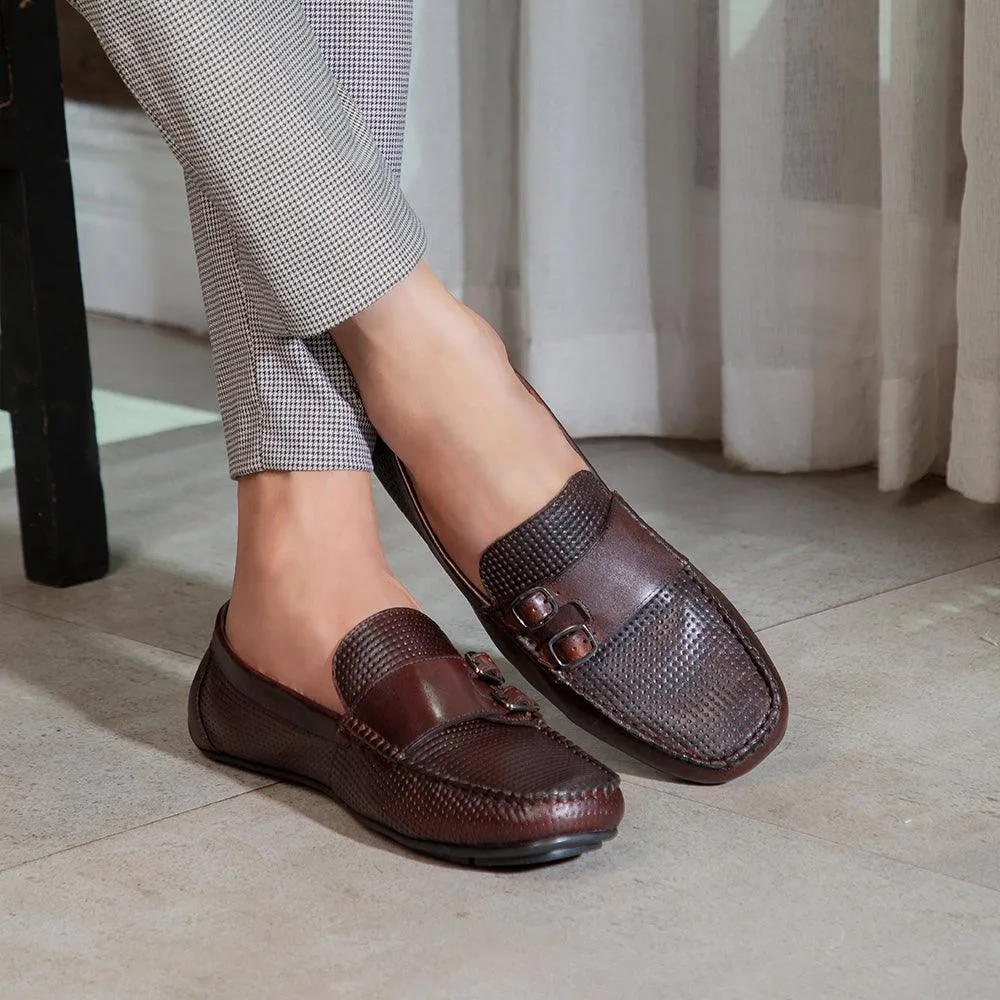 The Yosa Brown Men's Double Monk Shoes Tresmode Camouflage Loafers