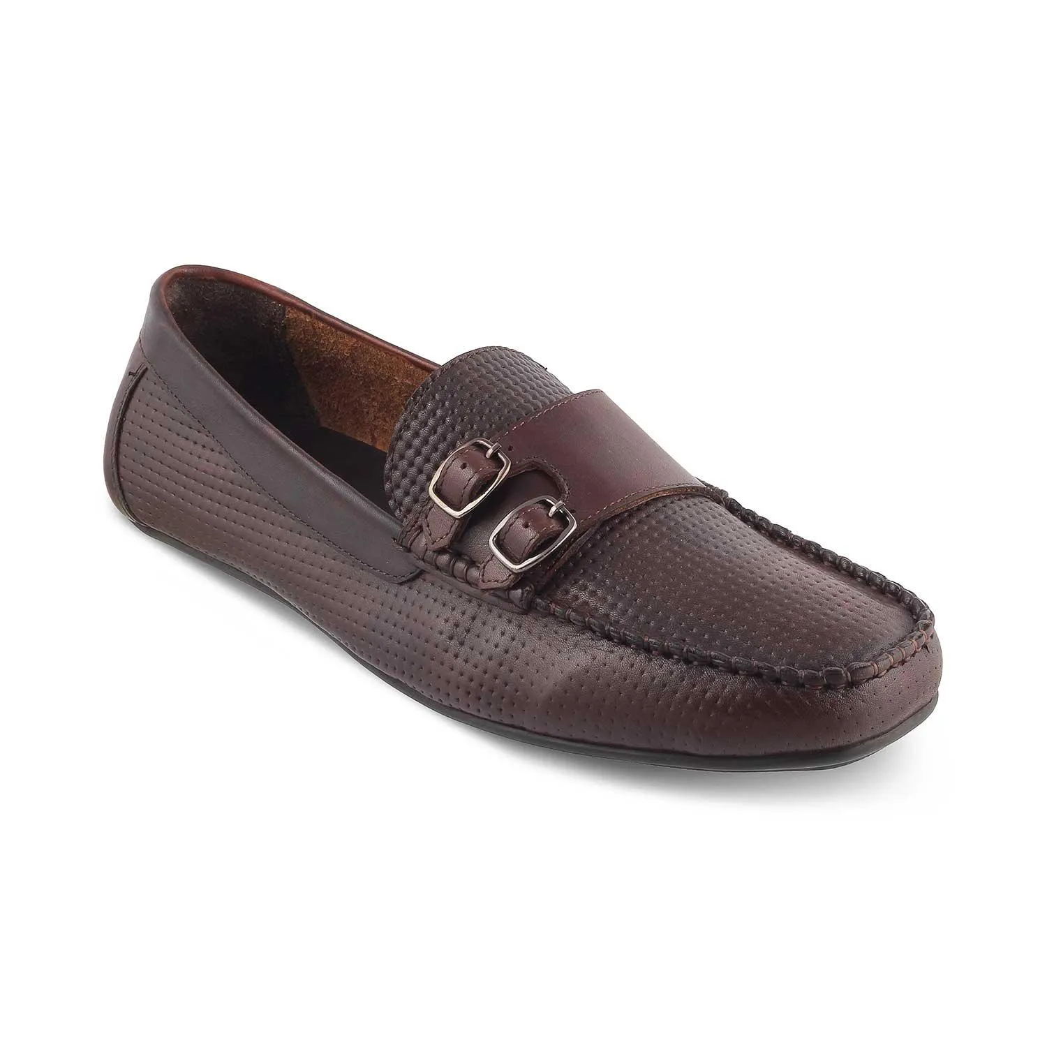 The Yosa Brown Men's Double Monk Shoes Tresmode Shoes Leather Loafers