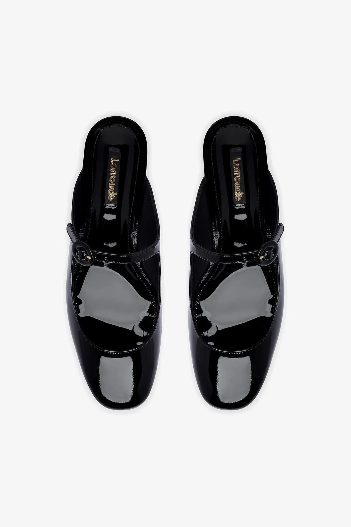 Blair Flat Mule In Black Patent Leather Gel Shoes For Flat Feet