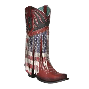 Style Boots Corral Ladies Stars & Stripes Fringe & Steel Chain Western Boots C4015