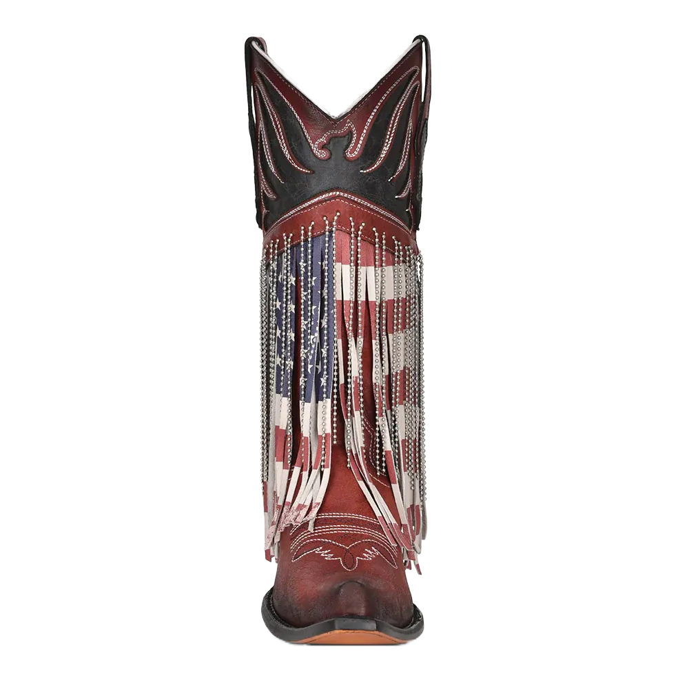 Justin Square Toe Boots Corral Ladies Stars & Stripes Fringe & Steel Chain Western Boots C4015