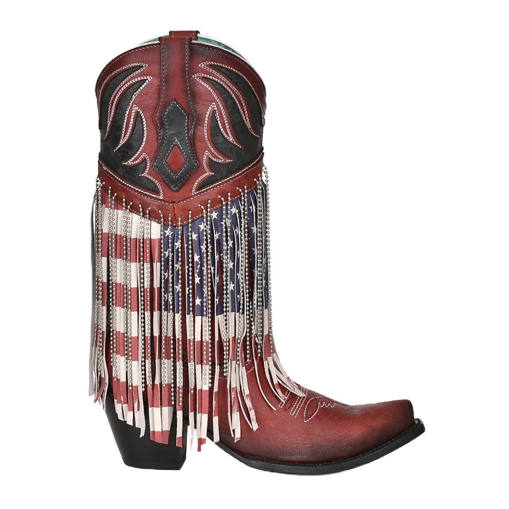 Bootie Boots Corral Ladies Stars & Stripes Fringe & Steel Chain Western Boots C4015