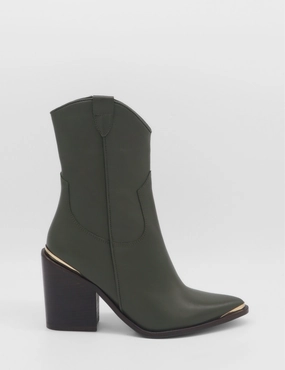 Coachella western cowboy boots in olive leather womens shoes Comfy Hiking Boots